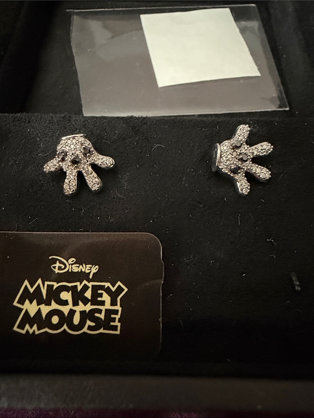 Disney Sterling Silver Pave Mickey Glove Stud Earrings with Black Accents